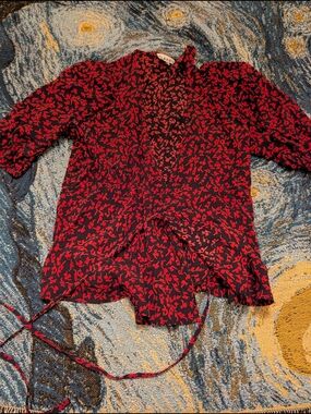 Red Ganni Floral Tie-Front Blouse
